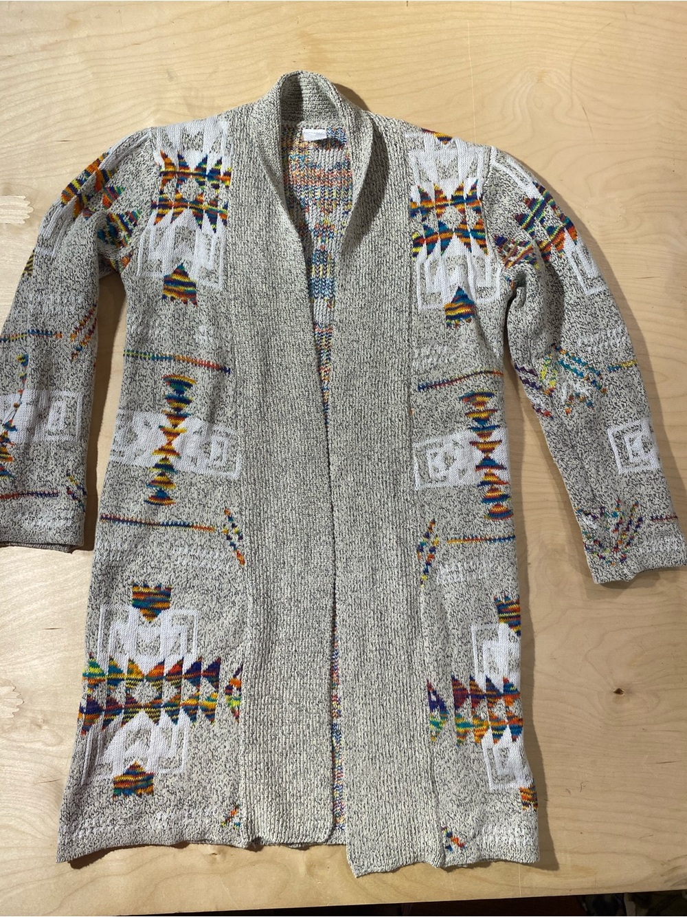 Northern Angel Beige Open-Front Aztec Cardigan Coat Large (ST)